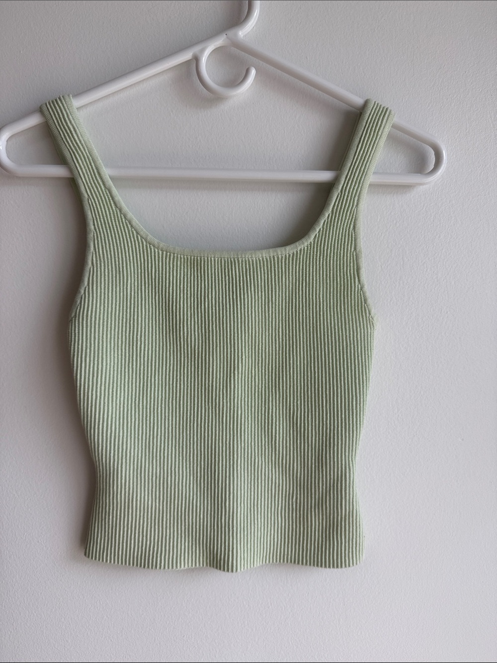 Babaton Ribbed Square-Neck Tank Top in Pale Green